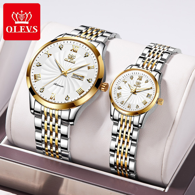 OLEVS Fashion Luxury Brand Automatic Mechanical Watch Lovers Watches Stainless Steel Waterproof Pair Ladies Watches relogio masculino