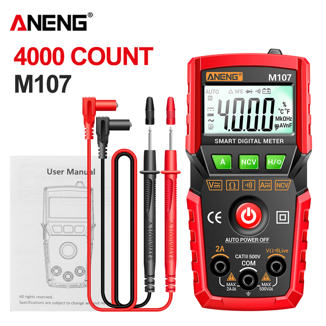 ANENG M107 Mini Digital Multimeter 4000 count Auto tester digital multimetre profesional testeur electrique multímetro test