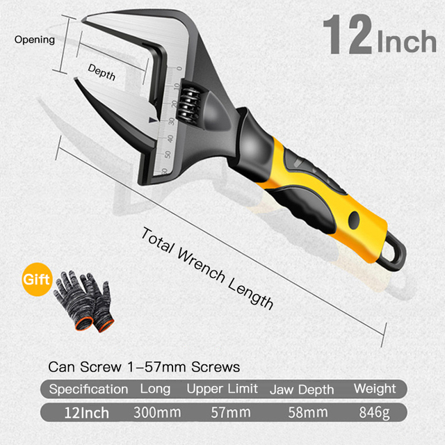 AIRAJ Adjustable Wrench Set , Movable Shifter Screwdrivers Tool Set Adjustable Wrench with Rubber Grip (6/8/10/12 IN)