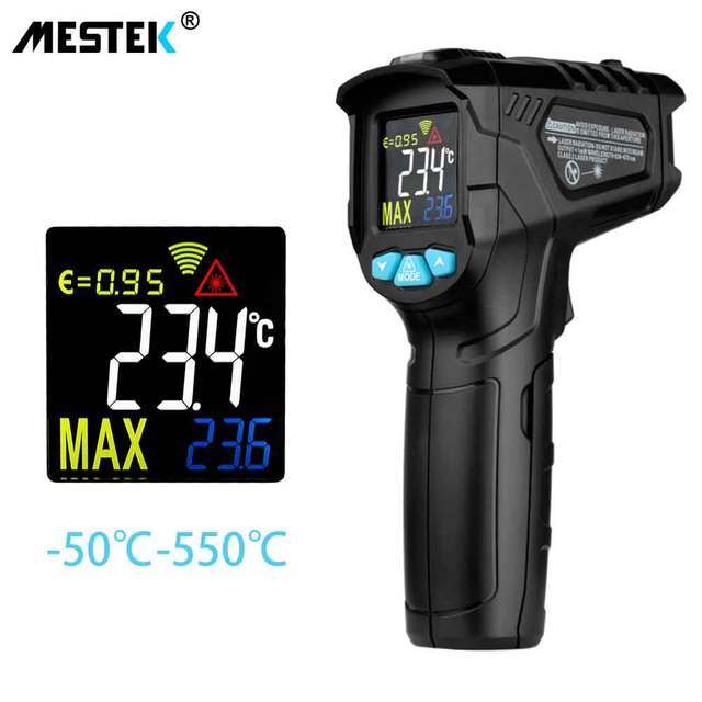 Mestek IR01 Series Digital Infrared Thermometer -50~380/550/800 Degree Non Contact Thermometer Gun Thermometer with Color Display