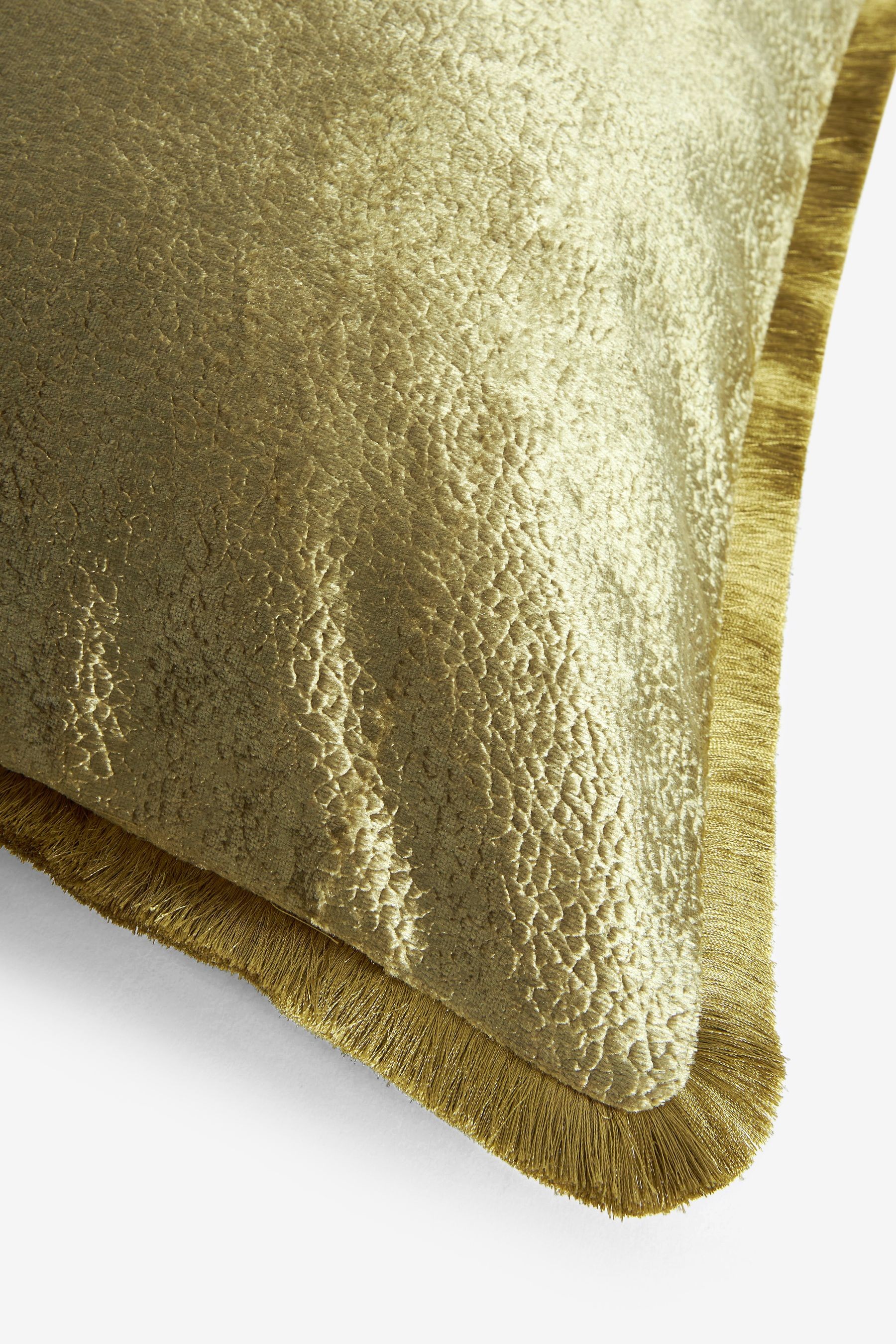 Collection Luxe Textured Velvet Fringe Cushion With Feather Pad