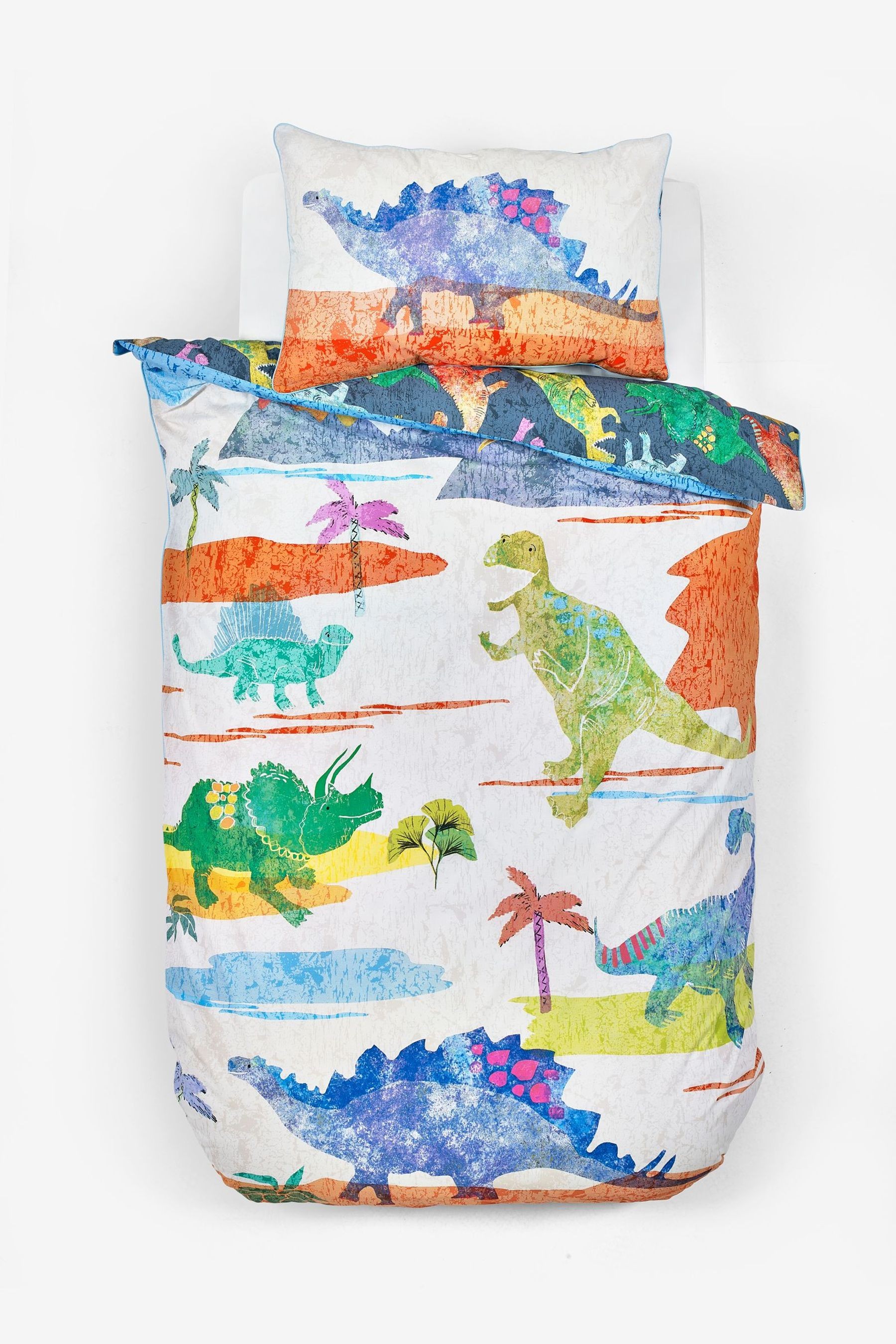 Dinosaur Colour Clash Reversible Duvet Cover and Pillowcase Set