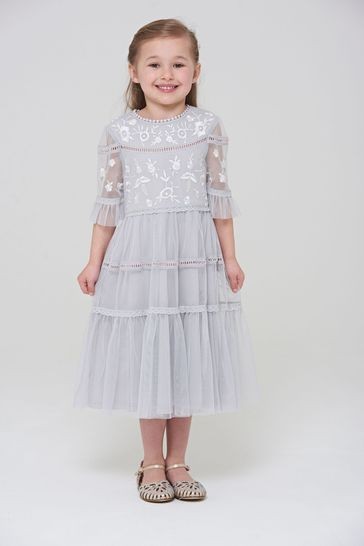 Amelia Rose Grey Embroidered Dress