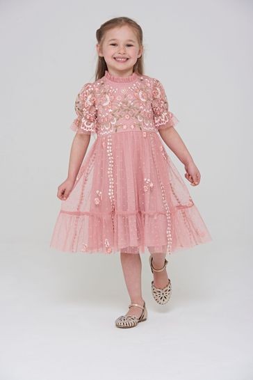 Amelia Rose Pink Embroidered Short Sleeves Dress