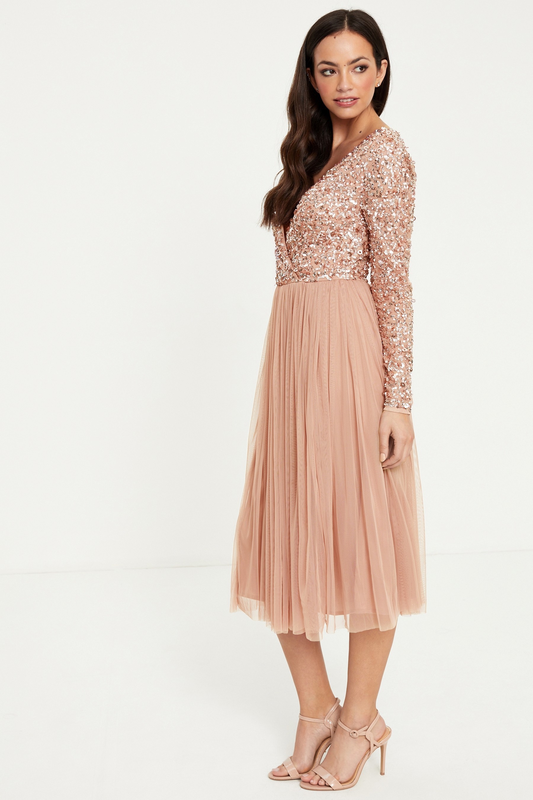 Maya Embellished Wrap Long Sleeve Midi Dress Regular