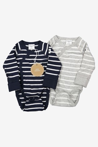 Polarn O. Pyret Blue Organic Cotton Striped Wrap Around Bodysuit