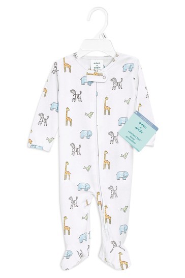 aden + anais White Comfort Knit Jungle Jammin' Footie Bodysuit