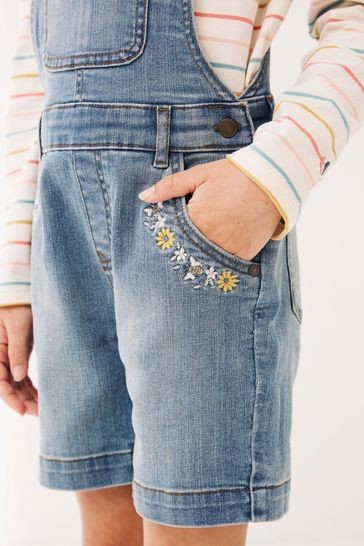 Fat Face Blue Embroidered Dungaree Shorts