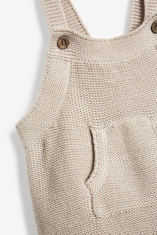 The Little Tailor Cream Fawn Ecru Knitted Dungarees