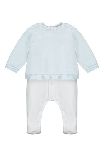 Emile et Rose Blue All-In-One With Bear Embroidery & Cardigan