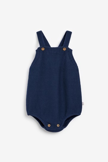 The Little Tailor Navy Knitted Baby Romper Bodysuit