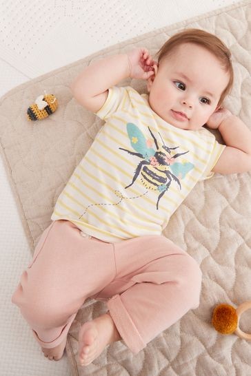 FatFace Yellow Baby Crew Bee T-Shirt and Joggers Set