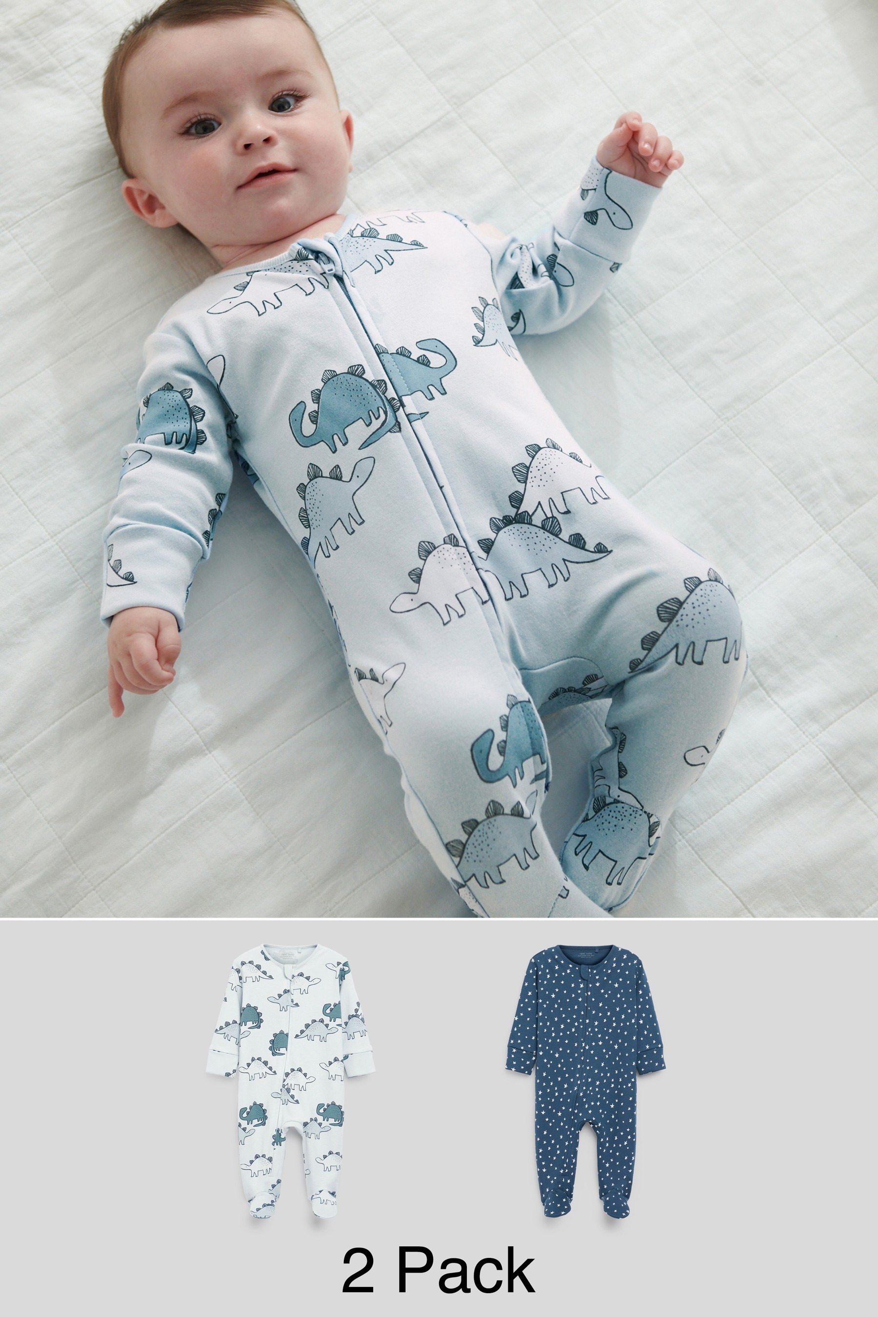 2 Pack Zip Baby Sleepsuits (0mths-3yrs)