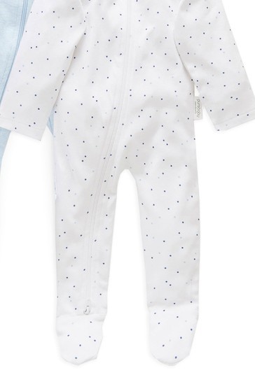 Purebaby Blue Organic Cotton Zip Growsuits 2 Pack