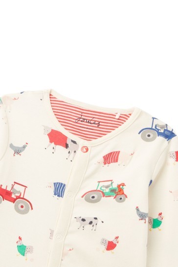 Joules Newborn Boys White Ziggy Cotton Printed Babygrow