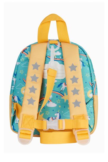 Frugi Aqua Blue Recycled Backpack with Reins Unicorn