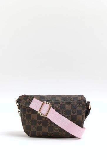 River Island Brown Og Checkerboard Curved X Body Bag