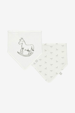 The Little Tailor White Rocking Horse Jersey Bibs Two Pack