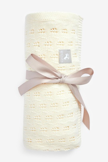 The Little Tailor Cream Pointelle Blanket