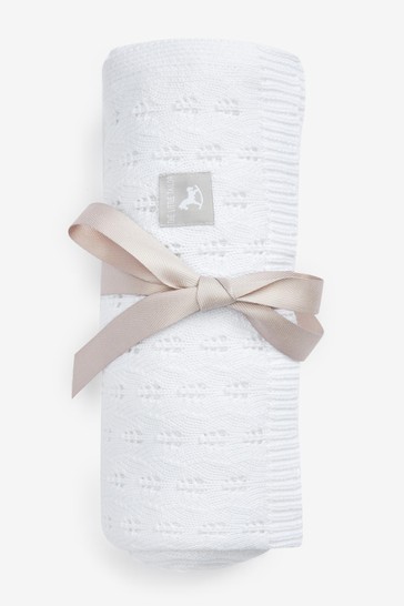 The Little Tailor White Pointelle Blanket