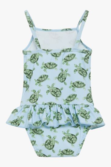 Trotters London Girls Blue Little Turtle Peplum Swimsuit