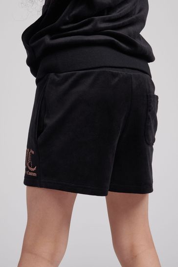 Juicy Couture Black Diamante Velour Shorts