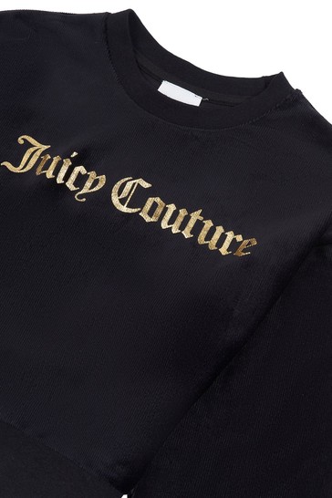 Juicy Couture Black Corduroy Velour Oversize Crew Sweat Top