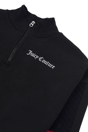 Juicy Couture Black Boxy Crop Quarter Zip Funnel Sweatshirt