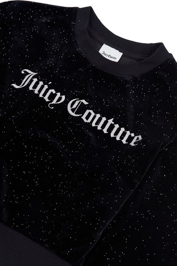 Juicy Couture Oversize Black Glitter Velour Crew Sweat Top