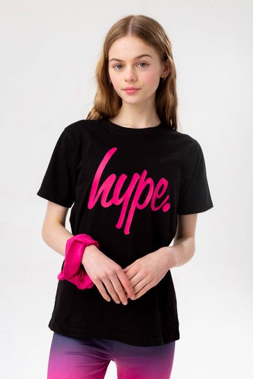 Hype. Girls Black to Pink Fade Script T-Shirt, Leggings and Scrunchie Set