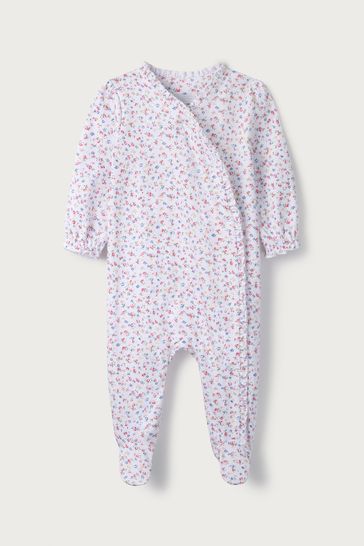 The White Company Mandy Pink Floral Frill Sleepsuit