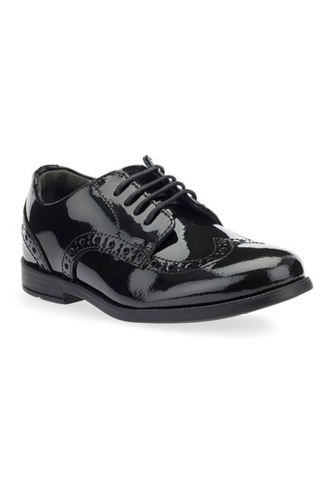 Start-Rite Pri Brogue Lace-up Black Patent Leather School Shoes