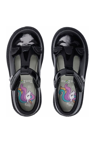 ToeZone Black Patent T-Bar Unicorn Novelty School Shoes