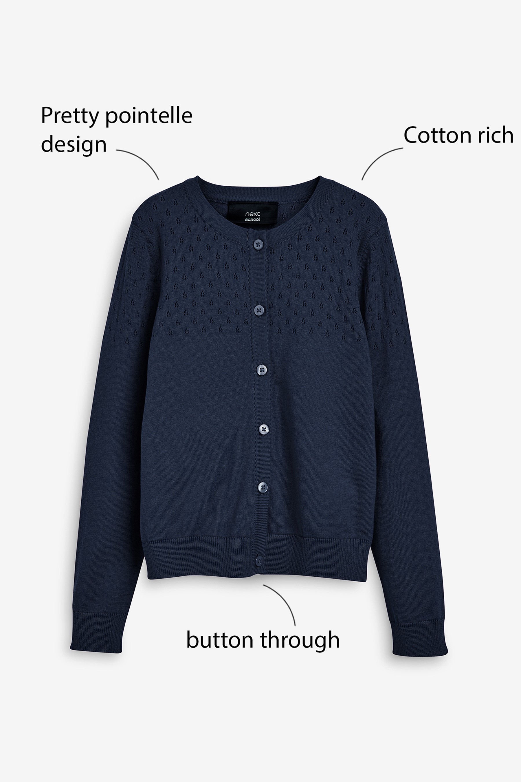 Pointelle Detail School Cardigan (3-16yrs)