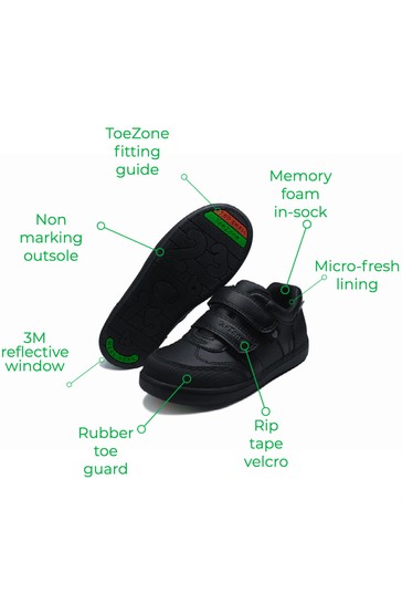 ToeZone Black Twin Strap Love Heart School Shoes