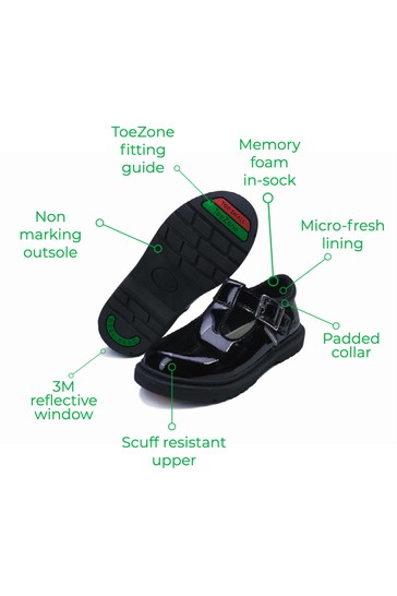 ToeZone Black Patent T-Bar School Shoes