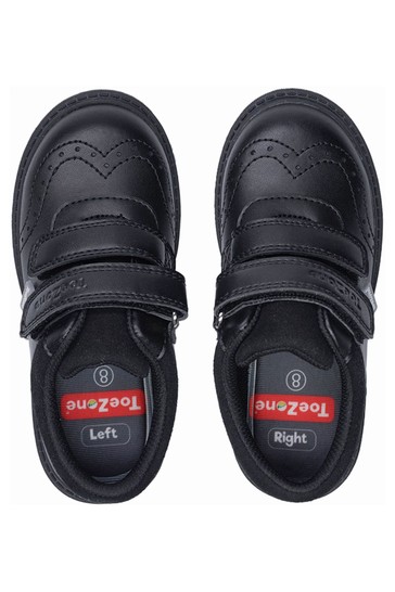 ToeZone Black Twin Strap Brogue School Shoes