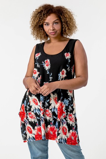 Roman Curve Floral Border Asymmetric Vest Top