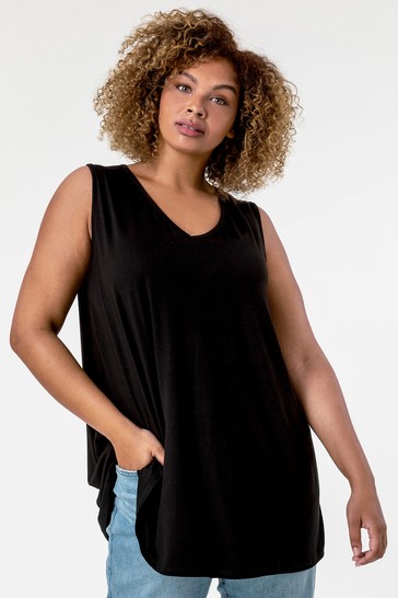 Roman Curve Plain V-Neck Vest Top