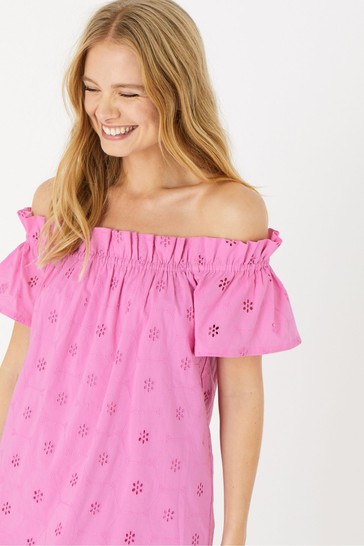 Accessorize Schiffli Pink Organic Cotton Bardot Dress