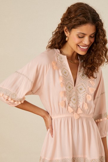 Monsoon Pink Embroidered Kaftan in LENZING™ ECOVERO™