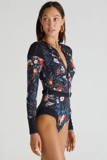 Aqua Blu Floral Moresby One Piece Long Sleeve Swimsuit