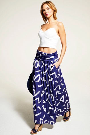 HotSquash Navy/White Roll Top Maxi Skirt