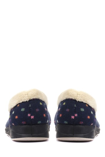 Pavers Ladies Blue Wide Fit Polka Dot Slippers