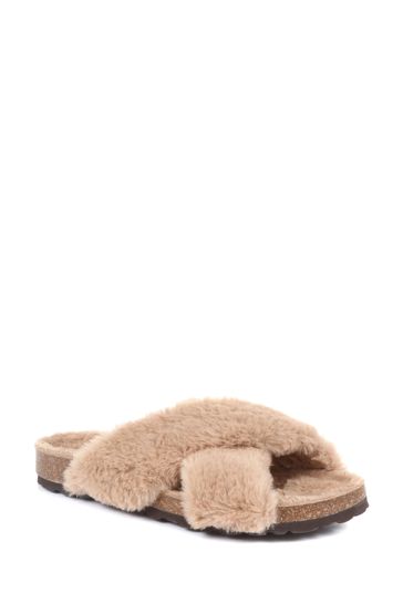 Jones Bootmaker Brown Totto Faux-Fur Slider Slippers