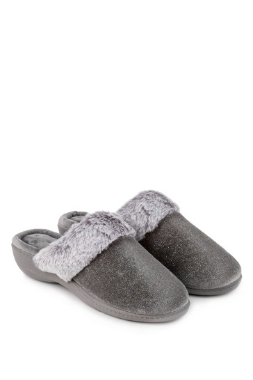 Totes Isotoner Ladies Sparkle Velour Heeled Mule Slippers