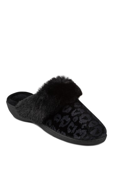 Totes Isotoner Ladies Velour Heeled Mule Slippers