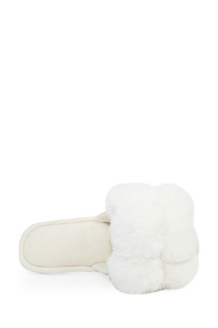 Lunar White Pom Pom Mule Slippers