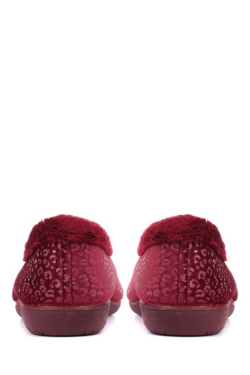 Pavers Ladies Red Leopard Print Slippers