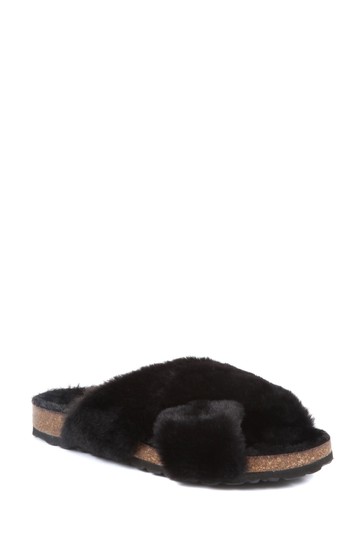 Jones Bootmaker Black Totto Faux-Fur Slider Slippers